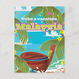 Malaysia cartoon travel poster art. postcard