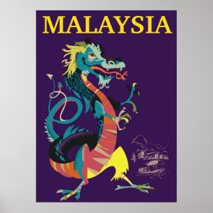 Malaysia Dragon vintage style travel poster