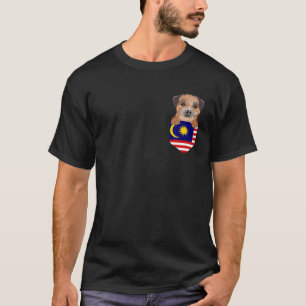 Malaysia Flag Border Terrier Dog In Pocket T-Shirt