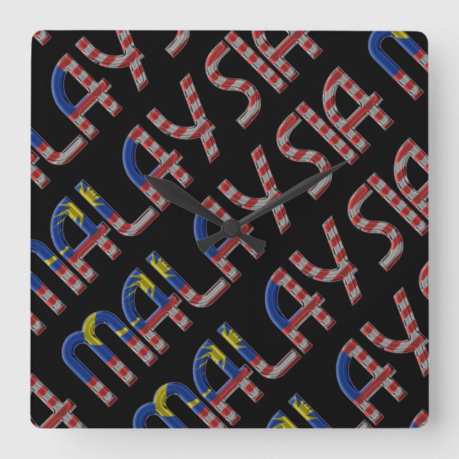 Malaysia Flag Colours Typography Southeast Asia Square Wall Clock (Front)