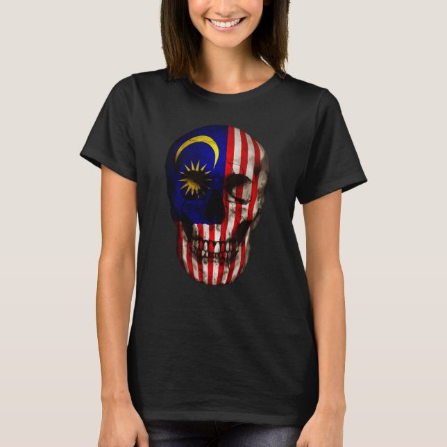Malaysia Flag Skull Malaysian Roots Proud Patrioti T-Shirt (Front)