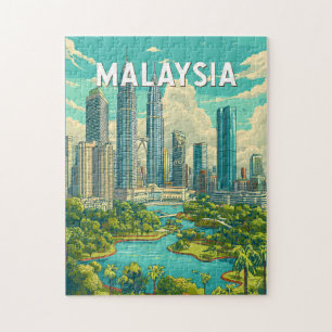 Malaysia Illustration Travel Art Vintage Jigsaw Puzzle