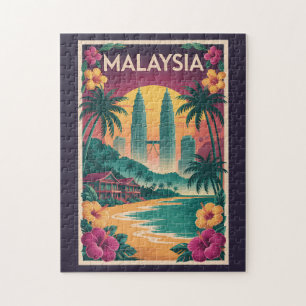 Malaysia Landscape Illustration Travel Art Vintage Jigsaw Puzzle