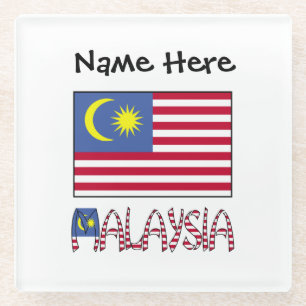 Malaysia Malaysian Flag Black Personalisation Glass Coaster