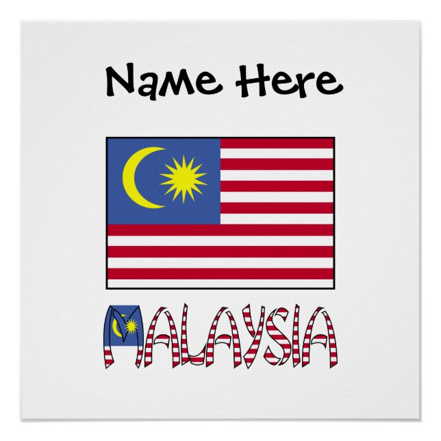 Malaysia Malaysian Flag Black Personalisation  Poster (Front)