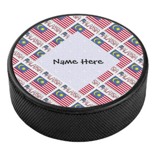 Malaysia Malaysian Flag Tiled Black Personalizatio Hockey Puck