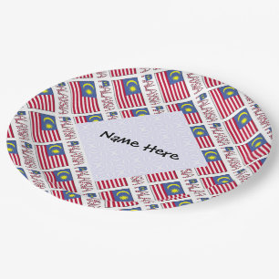 Malaysia Malaysian Flag Tiled Black Personalizatio Paper Plate