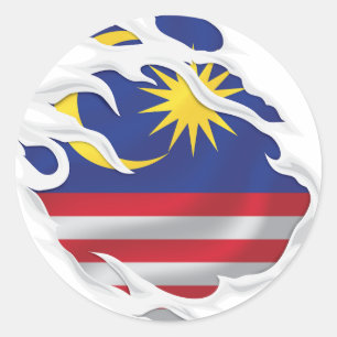 Malaysia Ripped Flag Classic Round Sticker