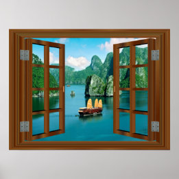 Malaysia Sailboat 🍂 Fake Window Frame Poster
