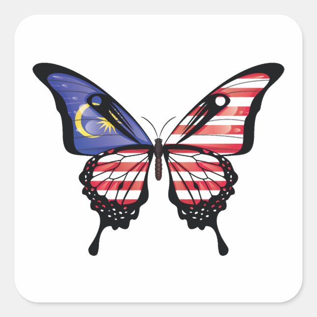 Malaysia Swallowtail Butterfly Flag Square Sticker (Front)