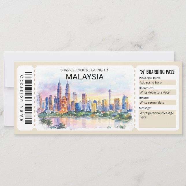 Malaysia Trip Boarding Pass Ticket Invitation (Front)