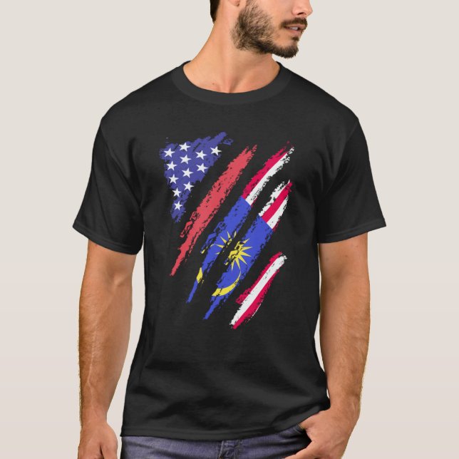 Malaysian American Patriot Grown Heart Flag Stripe T-Shirt (Front)