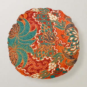 Malaysian Batik: Beautiful Art Pattern. Round Cushion