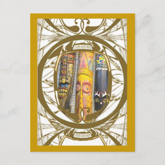 Malaysian carved masks postcard