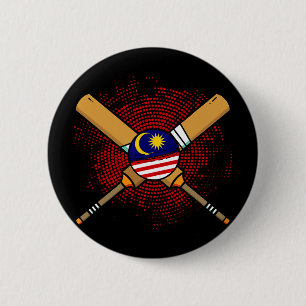 Malaysian Cricket Racket And Ll Flag Of Malaysia  6 Cm Round Badge