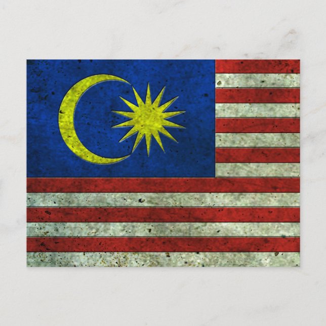 Malaysian Flag Aged Steel Effect Postcard (Front)