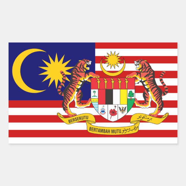 Malaysian Flag & Coat of Arms, Flag of Malaysia Rectangular Sticker (Front)