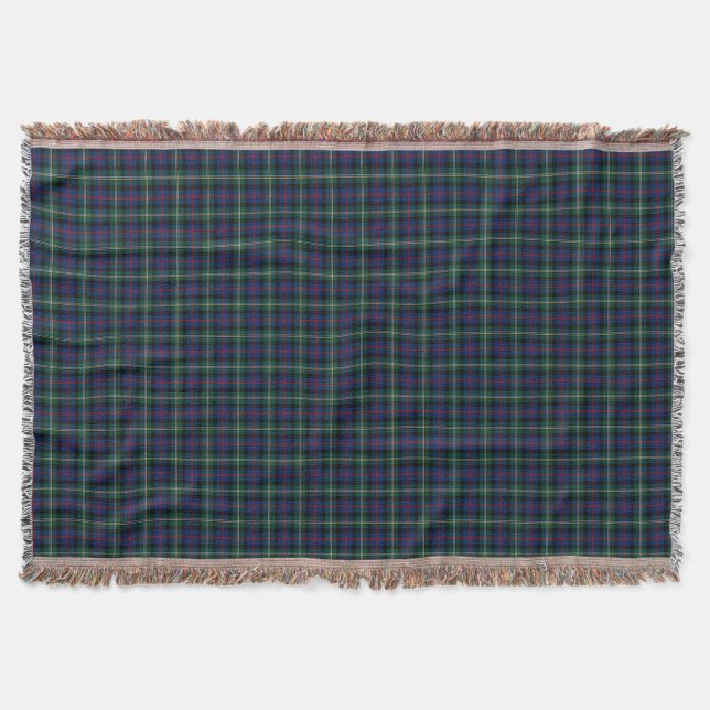 Malcolm Clan Dark Blue and Green Scottish Tartan Throw Blanket (Front)