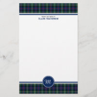Malcolm Clan Tartan Dark Blue Plaid Monogram