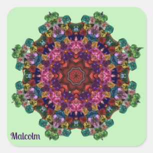MALCOLM ~ Green Pink Purple Blue Kaleidoscope 3D ~ Square Sticker