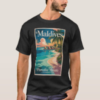 Maldives Beach Illustration Travel Art Vintage