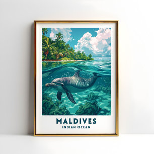 Maldives Dolphin Travel Poster Wall Art