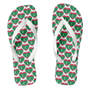 Maldives Flag Colours Hearts Pattern Patriotic Thongs