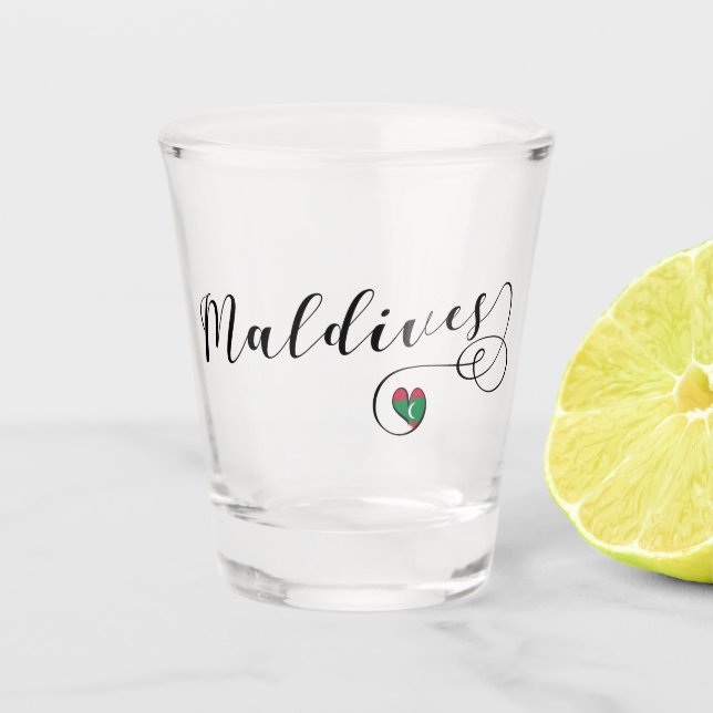 Maldives Flag Heart, Maldivian Shot Glass (Front)