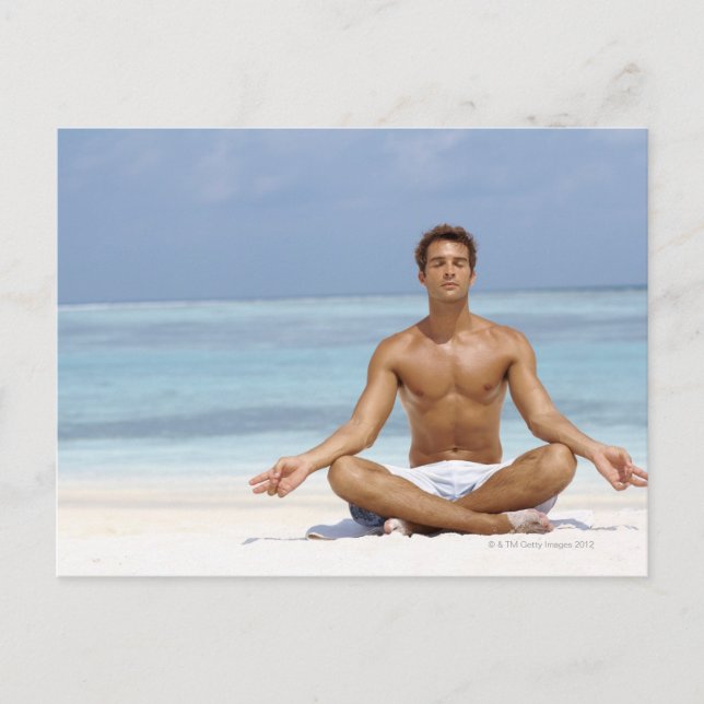 Maldives, Handsome young man meditating in a Postcard (Front)