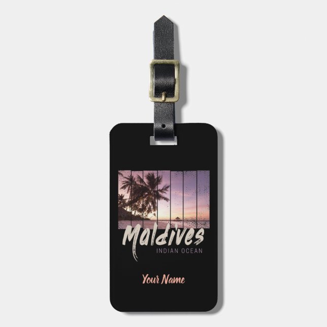 Maldives Indian Ocean vintage sunset souvenir Luggage Tag (Front Vertical)