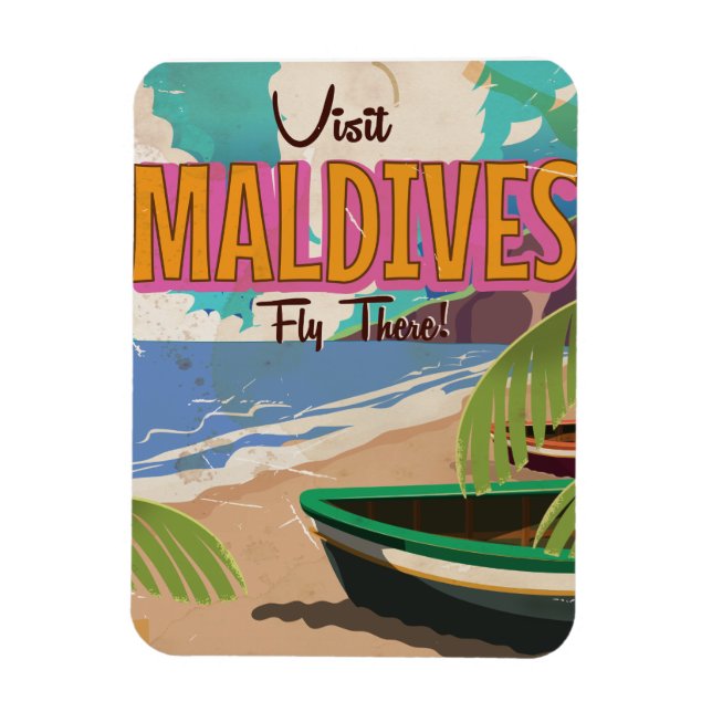Maldives island vintage travel poster art. magnet (Vertical)