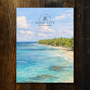 Maldives Islands Addu City   Watercolor Beach Postcard