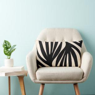 Maldives Leaves Minimal Abstract Black and Cream Lumbar Cushion
