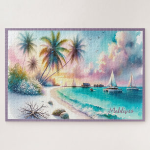 Maldives Luxury Sketch Watercolor    Jigsaw Puzzle