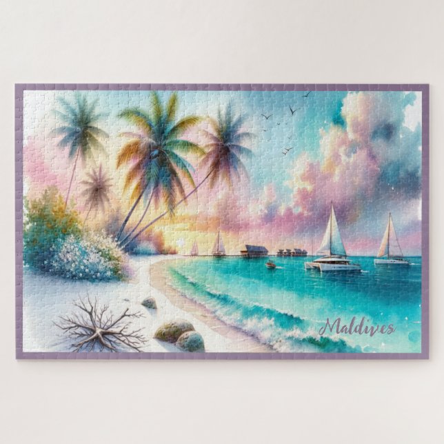 Maldives Luxury Sketch Watercolor  | Jigsaw Puzzle (Horizontal)