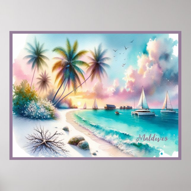 Maldives Luxury Sketch Watercolor  | Poster (Front)
