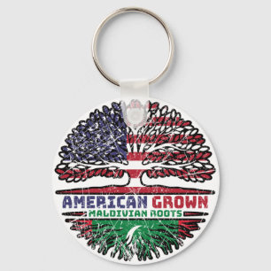 Maldives Maldivian American USA Tree Roots Flag Key Ring