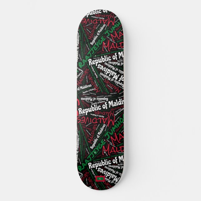 Maldives National Pride Wordcloud Skateboard (Front)