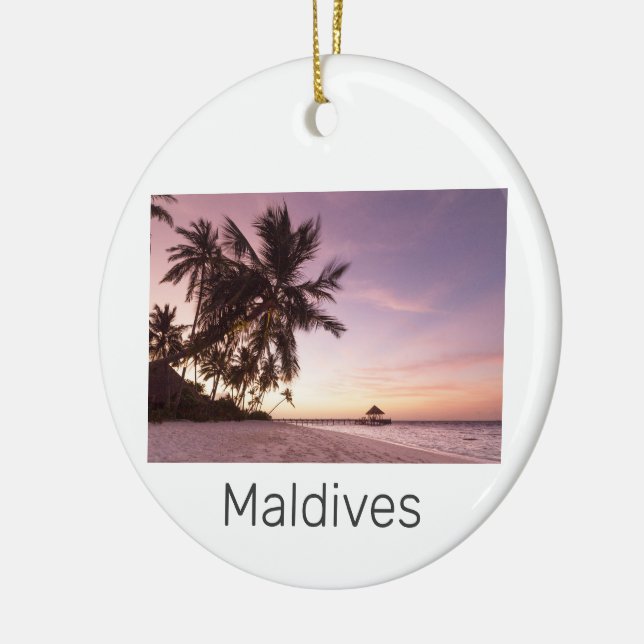 Maldives Ocean Indian Beach Sunset Island Souvenir Ceramic Ornament (Left)