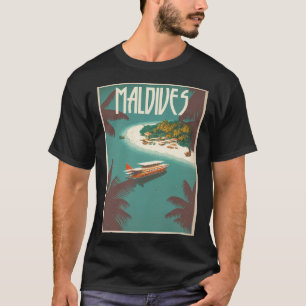 Maldives Resort Vintage Travel Art Poster T-Shirt