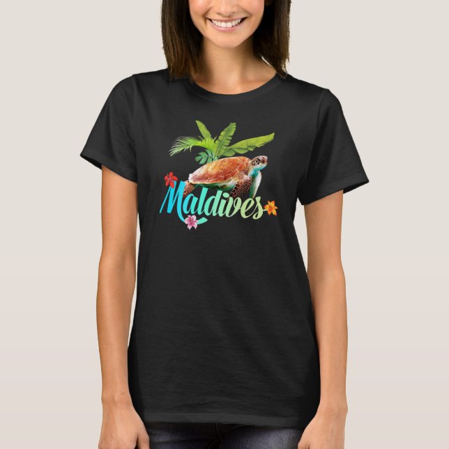 Maldives Sea Turtle Hibiscus Island Gift Beach Sou T-Shirt (Front)