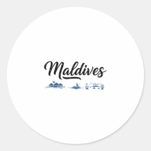 Maldives Skyline Travel Vacation Outfits  Classic Round Sticker