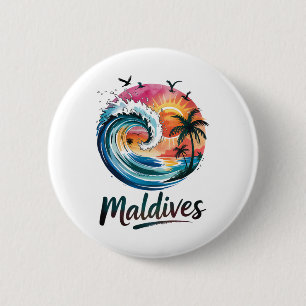 Maldives Tropical Sunset And Surf Design For Beach 6 Cm Round Badge