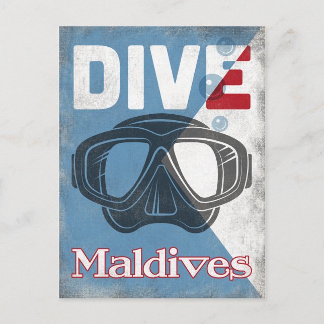 Maldives Vintage Scuba Diving Mask Postcard (Front)