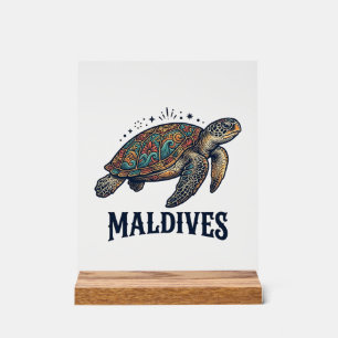 Maldives Vintage Sea Turtle Travel Shirt Design_1 Acrylic Sign
