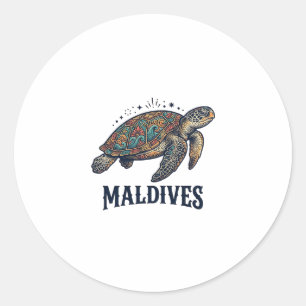 Maldives Vintage Sea Turtle Travel Shirt Design_1 Classic Round Sticker