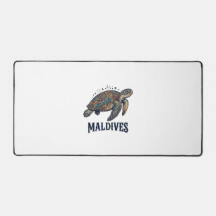 Maldives Vintage Sea Turtle Travel Shirt Design_1 Desk Mat