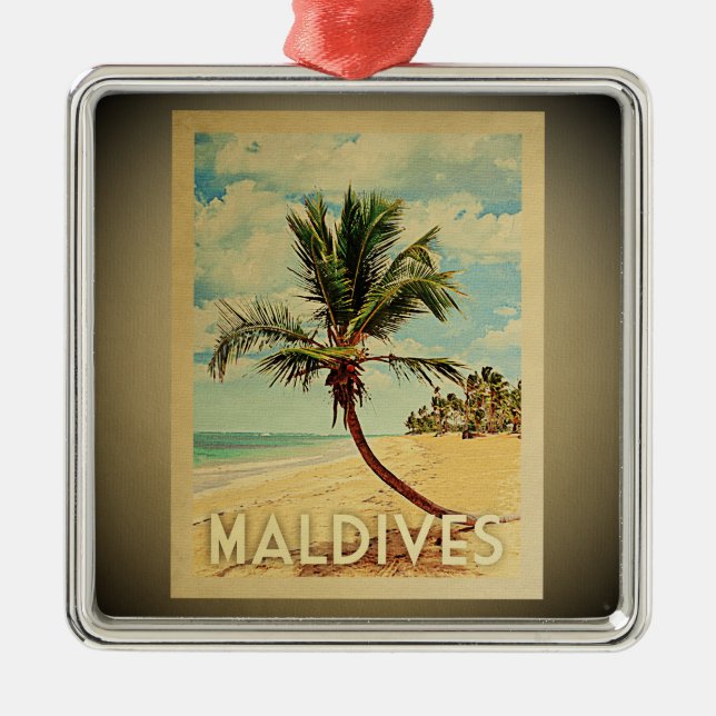 Maldives Vintage Travel Ornament Palm Tree (Front)