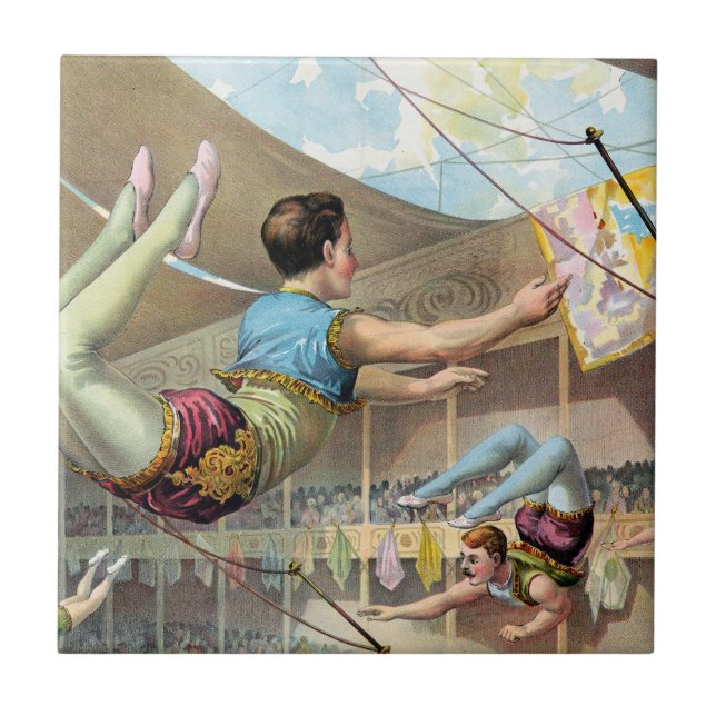 Male Acrobats Performing At A Circus Ceramic Tile (Front)