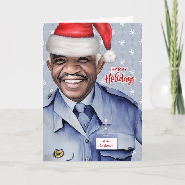 Male African American Postal Worker Christmas Holiday Card (Front)